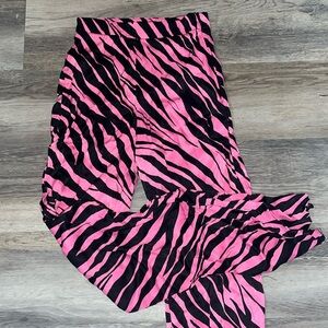 ZARA -Pink & Black Zebra Print Split-Hem Satin Trousers